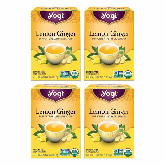 Tea Lemon Ginger - 16 Bags per Pack (4 Packs) - Organic Ginger Root Tea to Support Healthy Digestion - Includes Lemongrass, Lemon Flavor, Licorice Root, Lemon Peel & More
