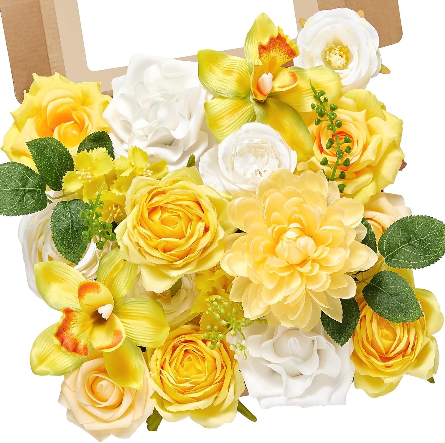 Alecono Yellow Artificial Flowers, Silk Fake Roses Floral Set | for DIY Wedding Bridal Bouquets, Cake Decor, Table Centerpiece, Baby Shower & Home Party Decorations
