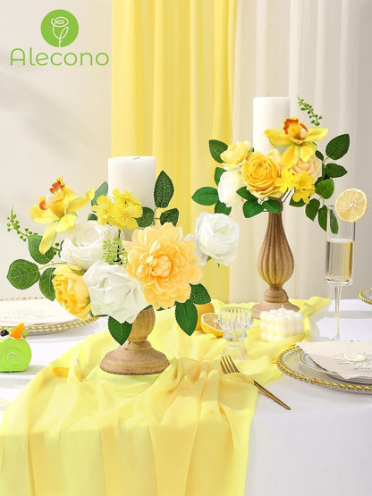 Alecono Yellow Artificial Flowers, Silk Fake Roses Floral Set | for DIY Wedding Bridal Bouquets, Cake Decor, Table Centerpiece, Baby Shower & Home Party Decorations