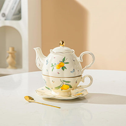 Domini Teapot cup combo,Teapot and Teacup for One,Tea Cup and Saucer Set-Tea Pot Set Gift for Women(Lemon)