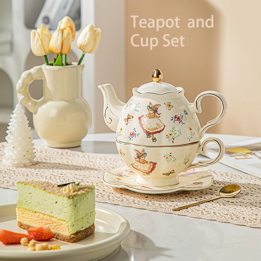 Domini Teapot cup combo,Teapot and Teacup for One,Tea Cup and Saucer Set-Tea Pot Set Gift for Women(Lemon)