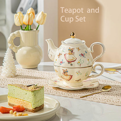 Domini Teapot cup combo,Teapot and Teacup for One,Tea Cup and Saucer Set-Tea Pot Set Gift for Women(Lemon)