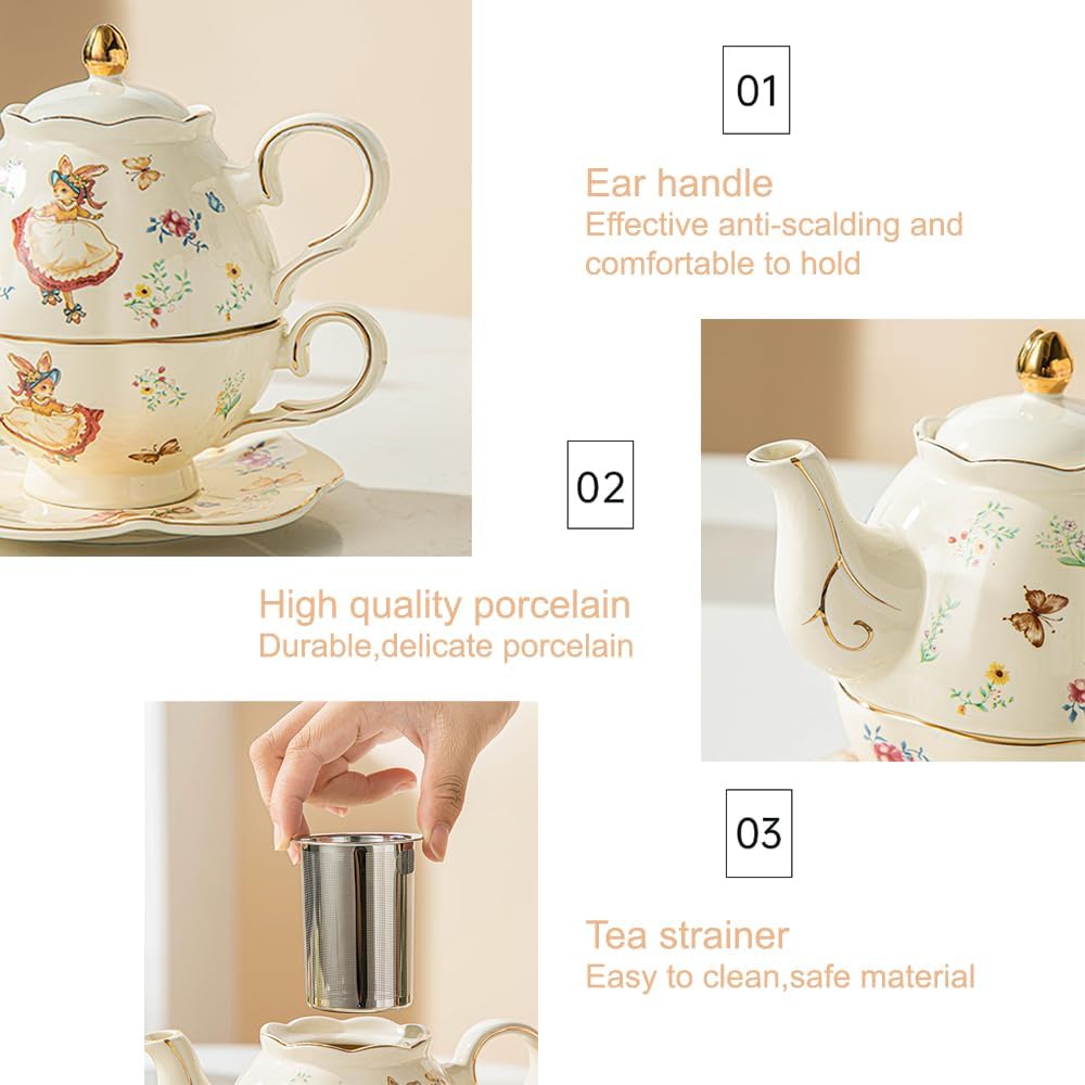 Domini Teapot cup combo,Teapot and Teacup for One,Tea Cup and Saucer Set-Tea Pot Set Gift for Women(Lemon)