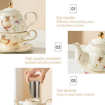 Domini Teapot cup combo,Teapot and Teacup for One,Tea Cup and Saucer Set-Tea Pot Set Gift for Women(Lemon)