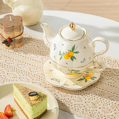 Domini Teapot cup combo,Teapot and Teacup for One,Tea Cup and Saucer Set-Tea Pot Set Gift for Women(Lemon)