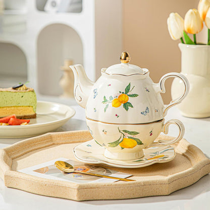 Domini Teapot cup combo,Teapot and Teacup for One,Tea Cup and Saucer Set-Tea Pot Set Gift for Women(Lemon)