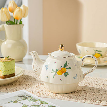 Domini Teapot cup combo,Teapot and Teacup for One,Tea Cup and Saucer Set-Tea Pot Set Gift for Women(Lemon)