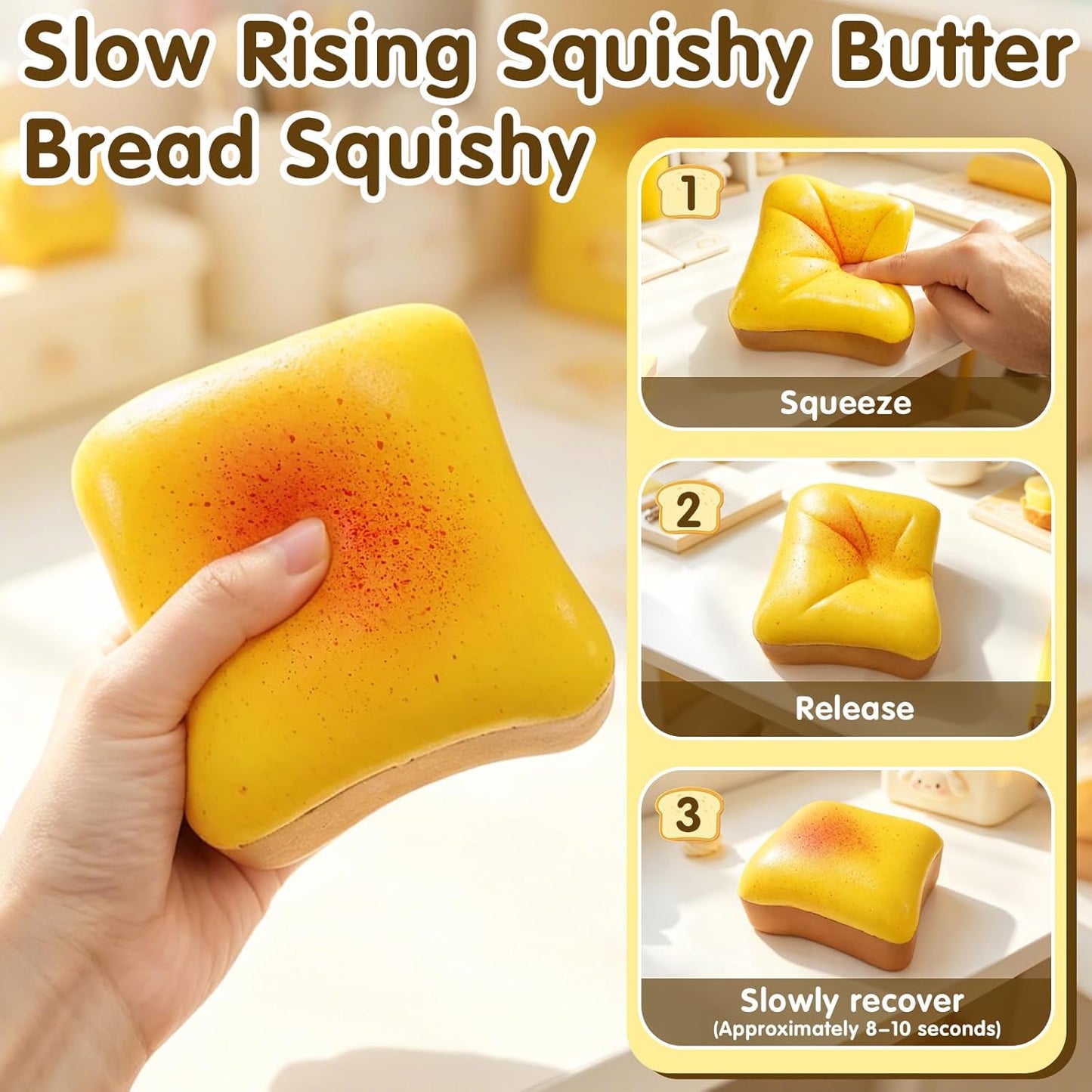 Bread Butter Squishy, Slow Rising Bread,Bread Squishy, Realistic Fidget Squishy Toy with Butter Scent for Stress Relief & Anxiety, Sensory Squeeze Toys for Adults (Pink + Yellow)