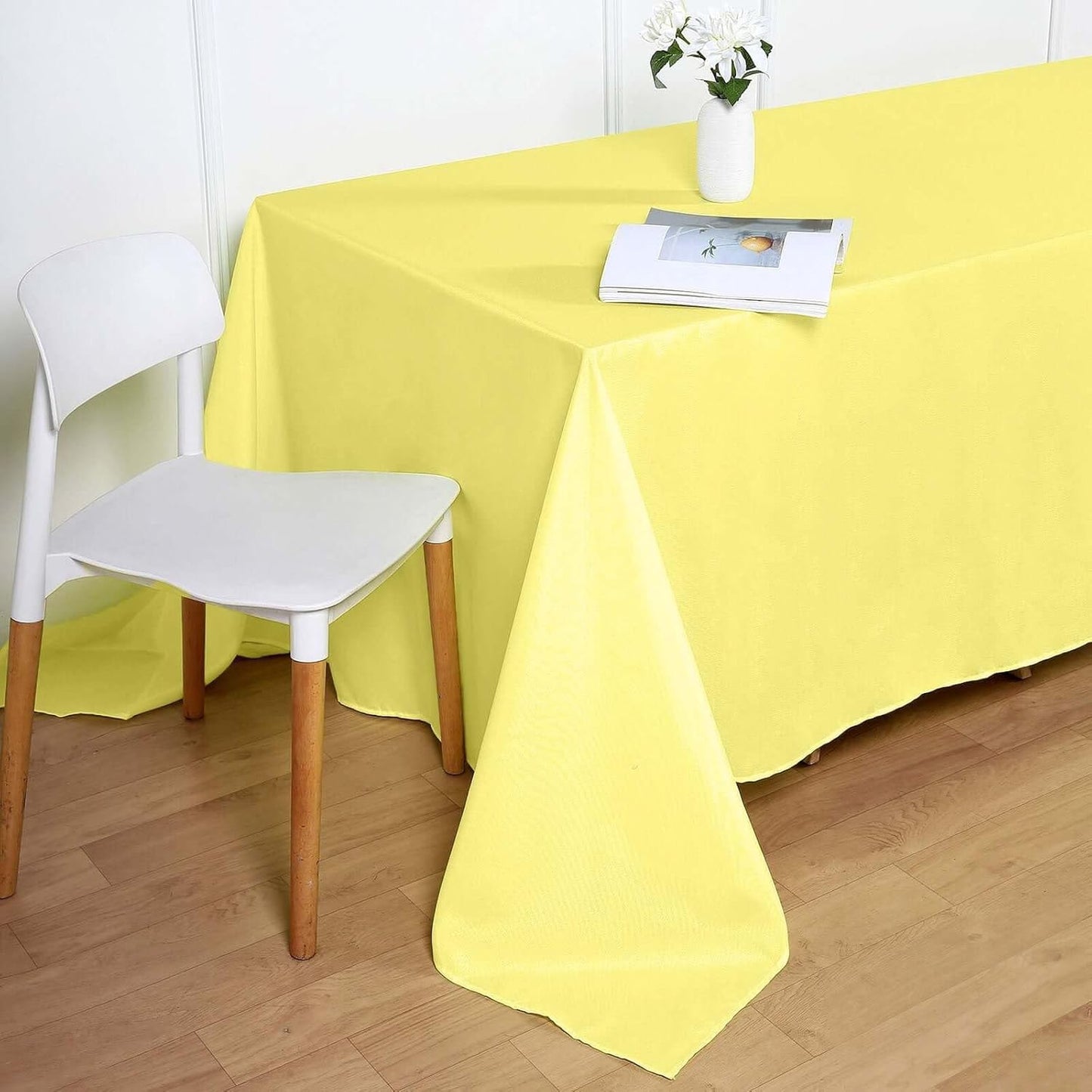 Rectangle Tablecloth, 90"x132" Stain & Wrinkle Resistant Washable Table Cloth, Oblong Decorative Polyester Fabric Table Cover for Dining, Party, Wedding & Baby Shower- Yellow