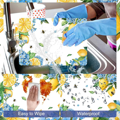 Hydrangea Lemon Placemats Set of 6, 11 x 15.7 Inch Decorative Lemon Floral Vinyl Table Mats for Summer Holiday Wedding Birthday Party Supplies