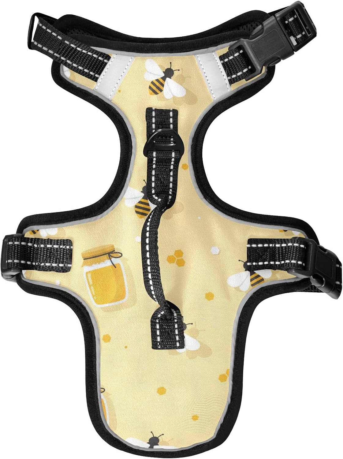 Honeycomb Bees Yellow Print Dog Harness No Pull, Reflective Pet Vest with Top Handle and Metal D-Rin, Adjustable Halter Breathable Mesh for Daily Walking and Training