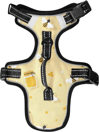 Honeycomb Bees Yellow Print Dog Harness No Pull, Reflective Pet Vest with Top Handle and Metal D-Rin, Adjustable Halter Breathable Mesh for Daily Walking and Training