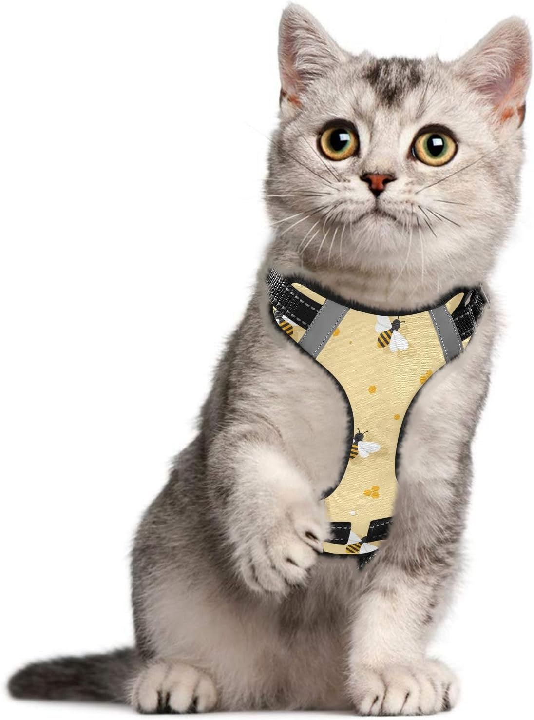 Honeycomb Bees Yellow Print Dog Harness No Pull, Reflective Pet Vest with Top Handle and Metal D-Rin, Adjustable Halter Breathable Mesh for Daily Walking and Training