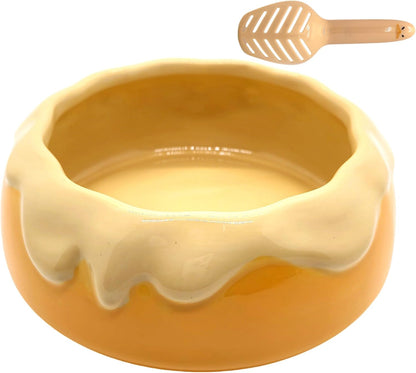 Ceramic Pudding Hamster Food Bowl Feeding Dish Water Bow for Guinea Pig Hedgehog Small Animal(Yellow)