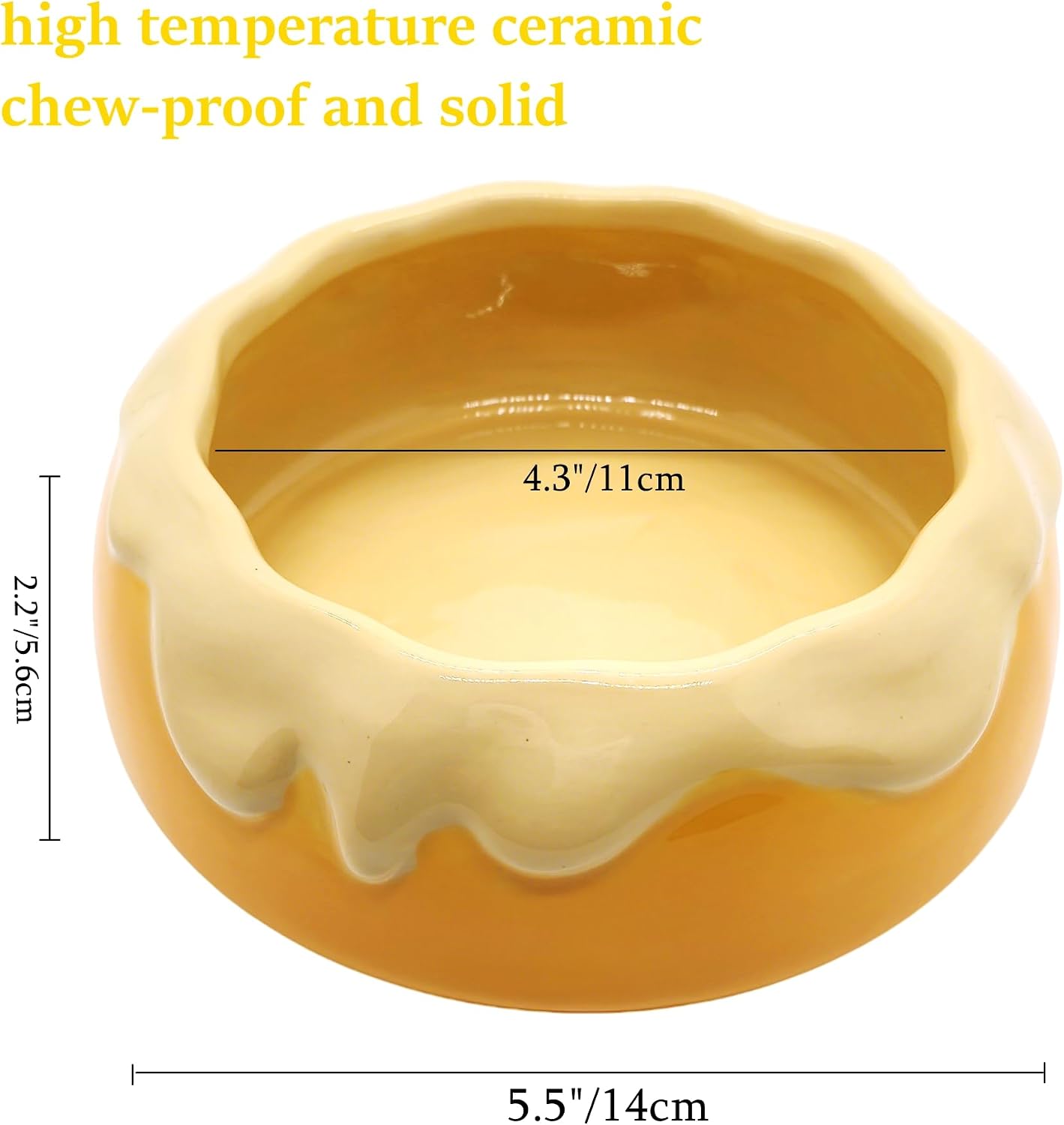 Ceramic Pudding Hamster Food Bowl Feeding Dish Water Bow for Guinea Pig Hedgehog Small Animal(Yellow)