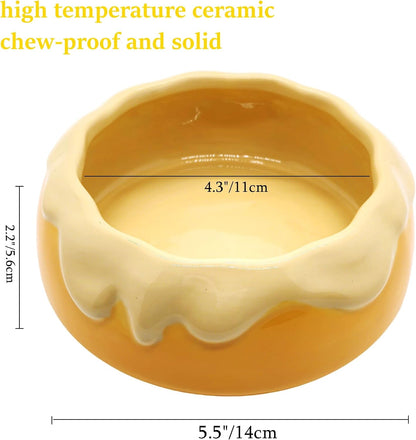 Ceramic Pudding Hamster Food Bowl Feeding Dish Water Bow for Guinea Pig Hedgehog Small Animal(Yellow)
