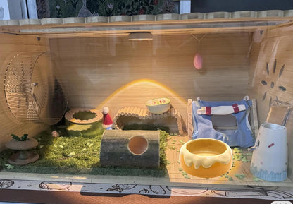 Ceramic Pudding Hamster Food Bowl Feeding Dish Water Bow for Guinea Pig Hedgehog Small Animal(Yellow)