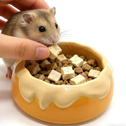 Ceramic Pudding Hamster Food Bowl Feeding Dish Water Bow for Guinea Pig Hedgehog Small Animal(Yellow)