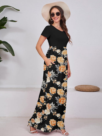 Maxi Dress for Women Short Sleeve Casual Summer Loose Plain Comfy Long Dresses with Pockets