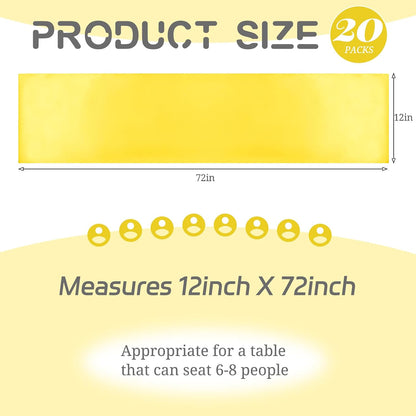 20 Pack Satin Table Runner 12 x 72 Inch Yellow Table Runner fit Rectange and Round Table,Long Premium Satin Silk Table Runners for Wedding,Birthday Banquets Engagements Party Decoration