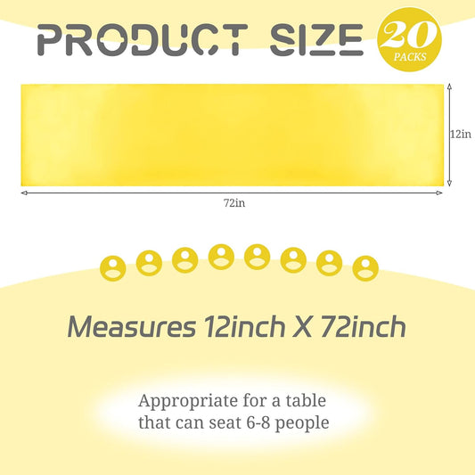 20 Pack Satin Table Runner 12 x 72 Inch Yellow Table Runner fit Rectange and Round Table,Long Premium Satin Silk Table Runners for Wedding,Birthday Banquets Engagements Party Decoration
