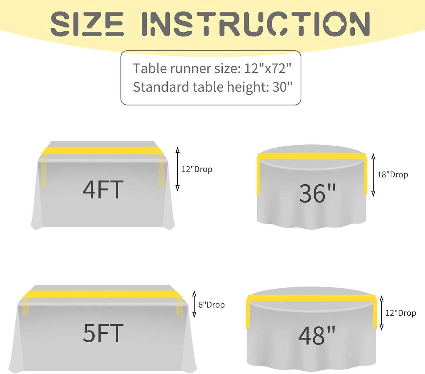 20 Pack Satin Table Runner 12 x 72 Inch Yellow Table Runner fit Rectange and Round Table,Long Premium Satin Silk Table Runners for Wedding,Birthday Banquets Engagements Party Decoration