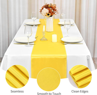 20 Pack Satin Table Runner 12 x 72 Inch Yellow Table Runner fit Rectange and Round Table,Long Premium Satin Silk Table Runners for Wedding,Birthday Banquets Engagements Party Decoration