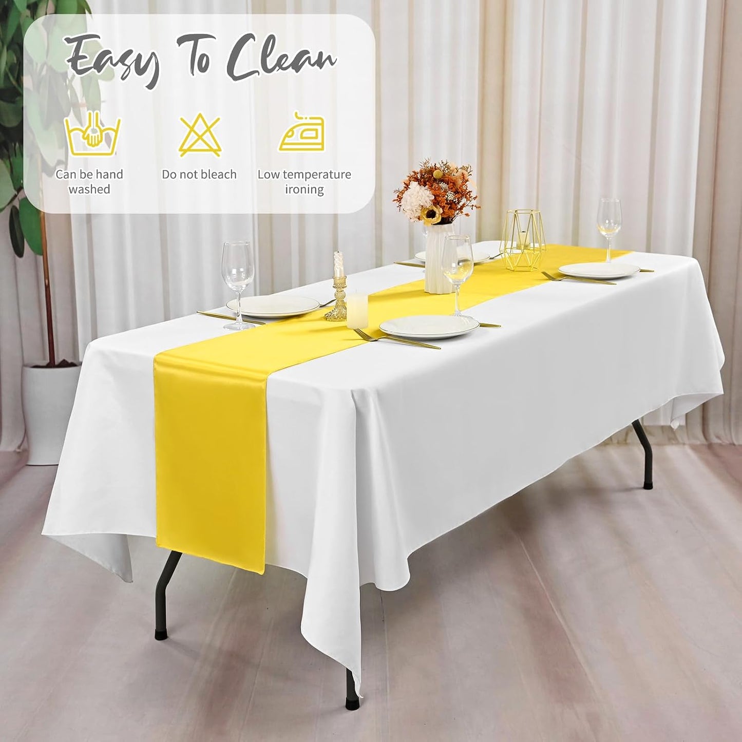 20 Pack Satin Table Runner 12 x 72 Inch Yellow Table Runner fit Rectange and Round Table,Long Premium Satin Silk Table Runners for Wedding,Birthday Banquets Engagements Party Decoration