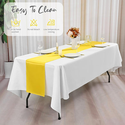 20 Pack Satin Table Runner 12 x 72 Inch Yellow Table Runner fit Rectange and Round Table,Long Premium Satin Silk Table Runners for Wedding,Birthday Banquets Engagements Party Decoration