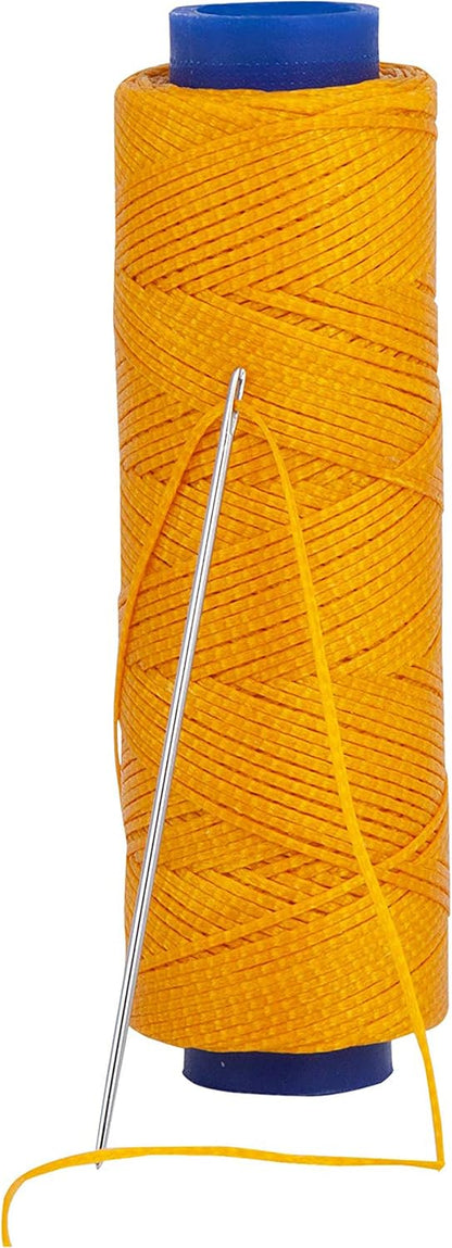 Waxed Thread, Strong Thread for Leather, Upholstery, Shoe, Bag, incl. Needle (Colour: Dark Yellow)