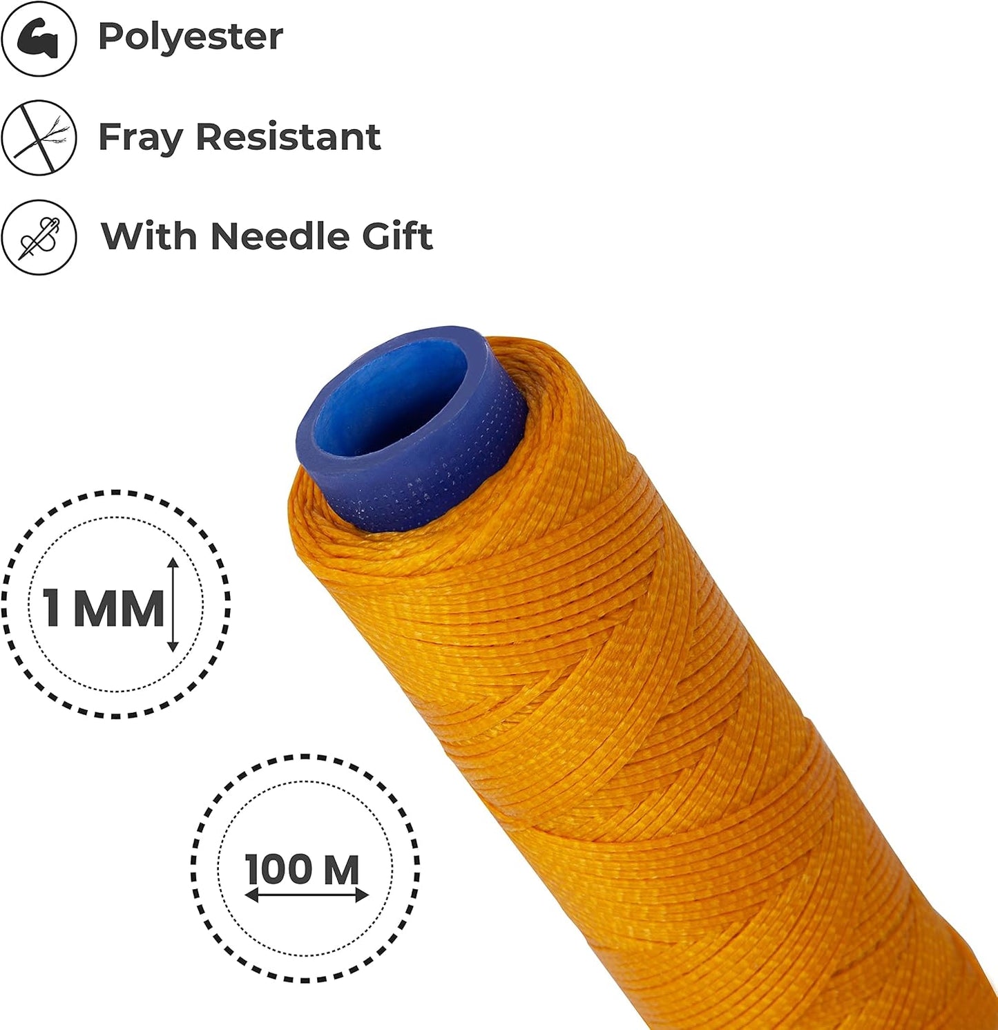 Waxed Thread, Strong Thread for Leather, Upholstery, Shoe, Bag, incl. Needle (Colour: Dark Yellow)