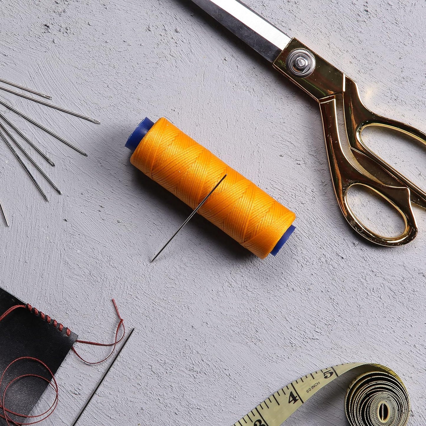 Waxed Thread, Strong Thread for Leather, Upholstery, Shoe, Bag, incl. Needle (Colour: Dark Yellow)