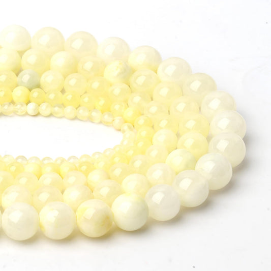 60pcs Yellow Lemon Jade Round Smooth Stone Beads for Bracelet Making ，6mm Natural Gemstone Beads for Jewelry Making DIY Necklace Earring