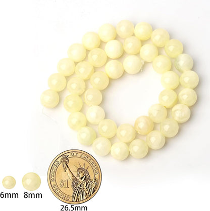 60pcs Yellow Lemon Jade Round Smooth Stone Beads for Bracelet Making ，6mm Natural Gemstone Beads for Jewelry Making DIY Necklace Earring
