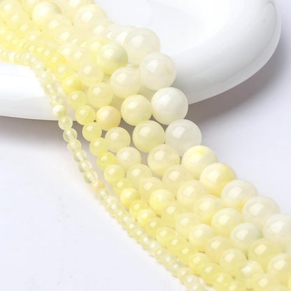 60pcs Yellow Lemon Jade Round Smooth Stone Beads for Bracelet Making ，6mm Natural Gemstone Beads for Jewelry Making DIY Necklace Earring