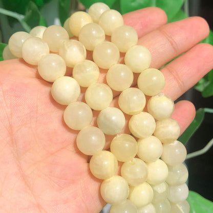 60pcs Yellow Lemon Jade Round Smooth Stone Beads for Bracelet Making ，6mm Natural Gemstone Beads for Jewelry Making DIY Necklace Earring