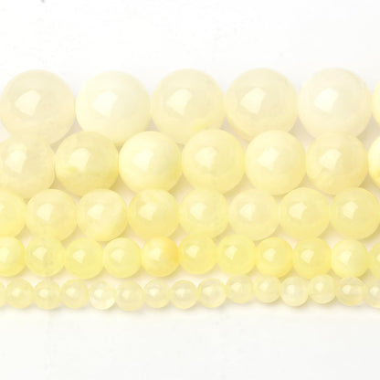 60pcs Yellow Lemon Jade Round Smooth Stone Beads for Bracelet Making ，6mm Natural Gemstone Beads for Jewelry Making DIY Necklace Earring