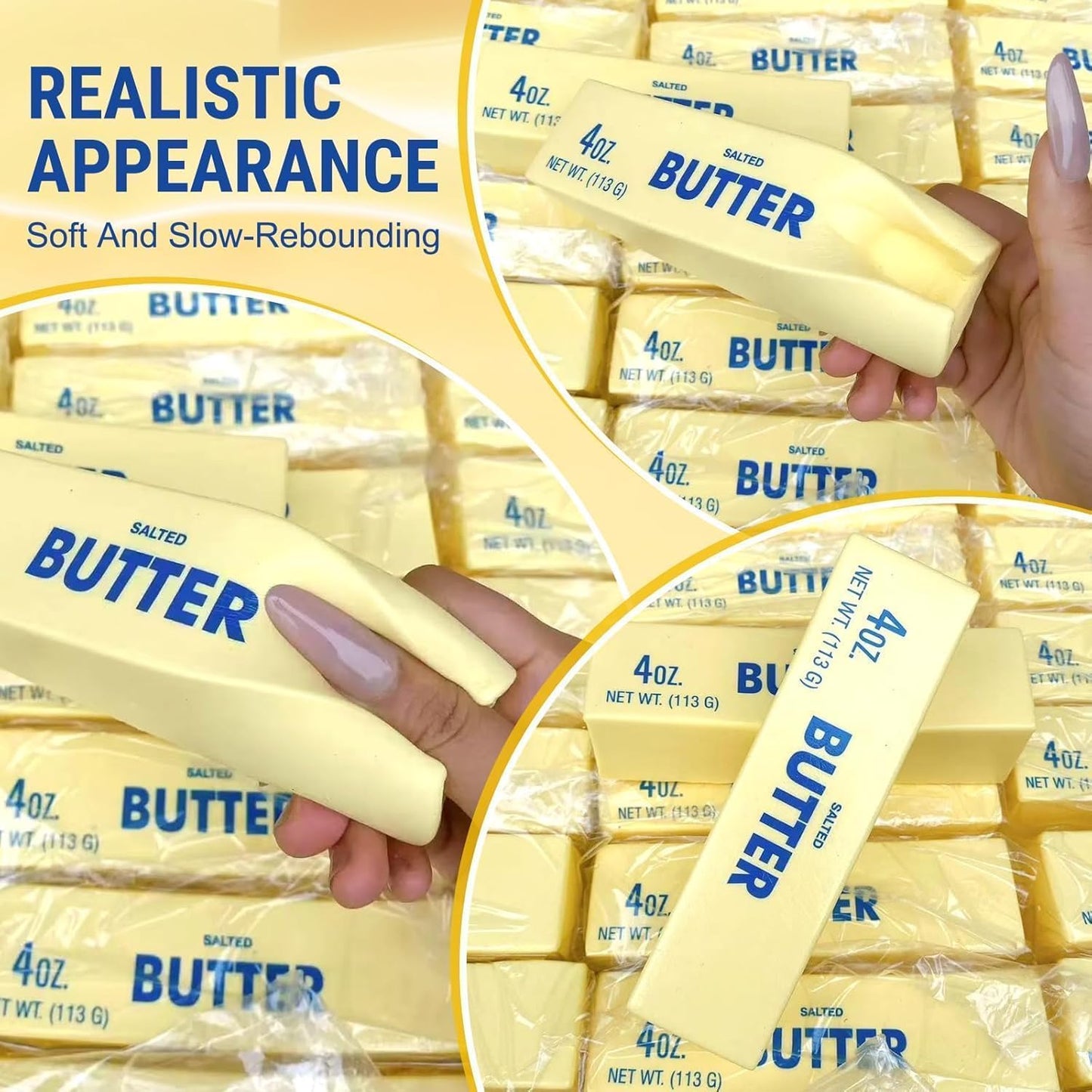 2pcs Butter Squishy Slow Rising Stress Relief Toy Squeeze Toy Squishies Soft & Stretchy Fidget Toys for Anxiety Relief Party Favors with Smile Face
