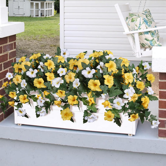 Artificial Flowers for Outdoors 2PCS Fall Faux Petunias Silk Fake Flowers for Outside Planter UV Resistant Realistic Home Garden Porch Decor (Yellow)