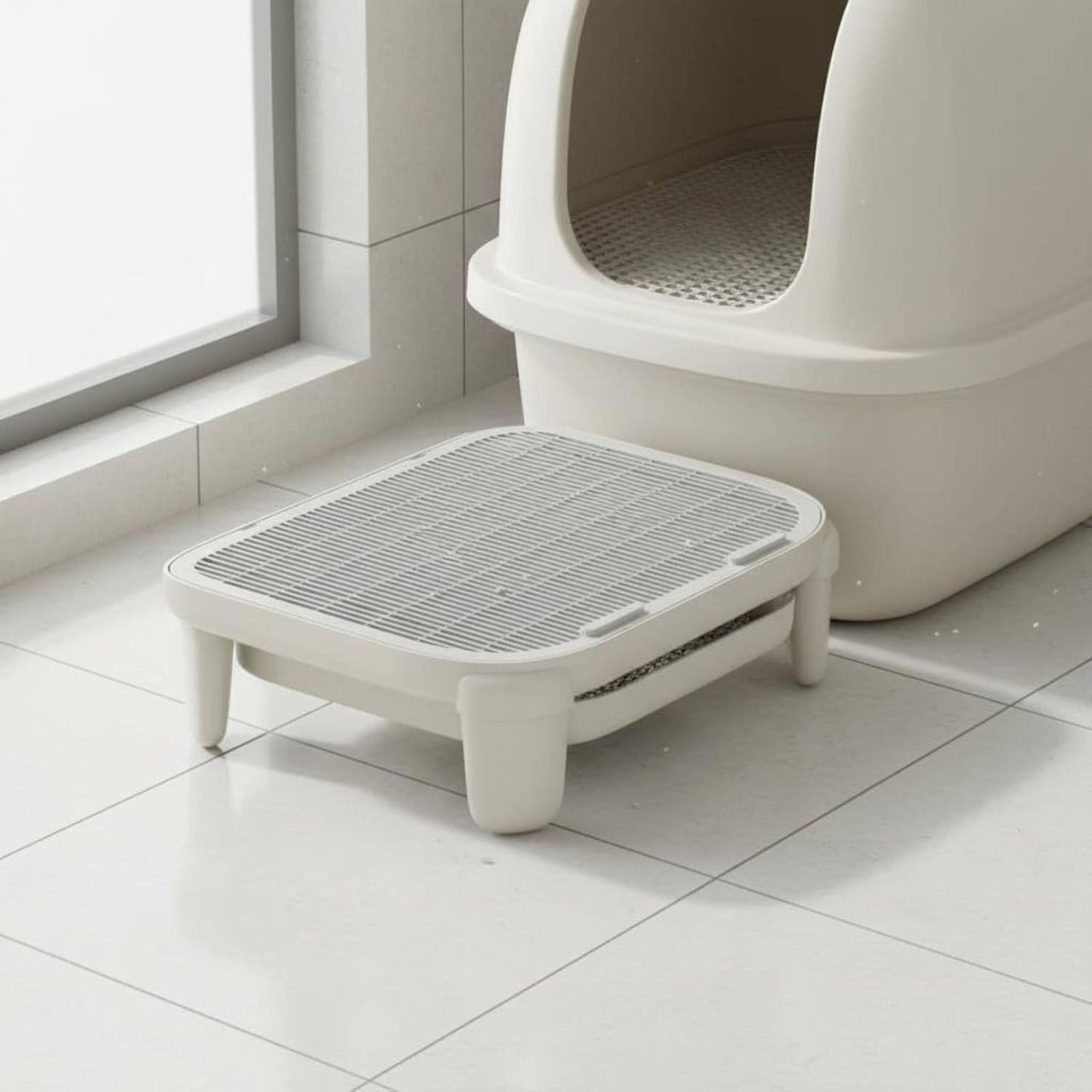 Cat Litter Tray Cat Litter Mat Step Litter Collector with Built in Paw Cleaning Grate Polypropylene Anti Tracking Suitable for Living Rooms Laundry Areas pet Boarding, Yellow, High Leg