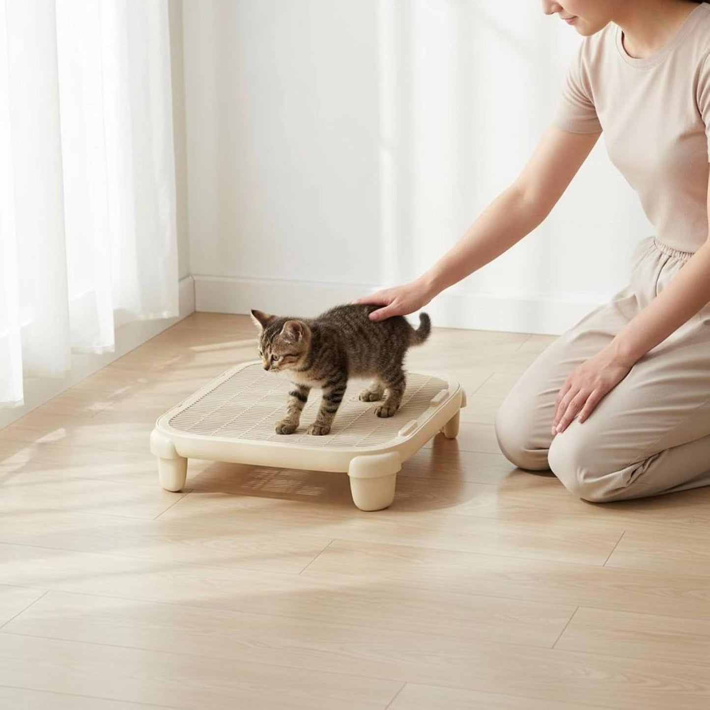 Cat Litter Tray Cat Litter Mat Step Litter Collector with Built in Paw Cleaning Grate Polypropylene Anti Tracking Suitable for Living Rooms Laundry Areas pet Boarding, Yellow, High Leg