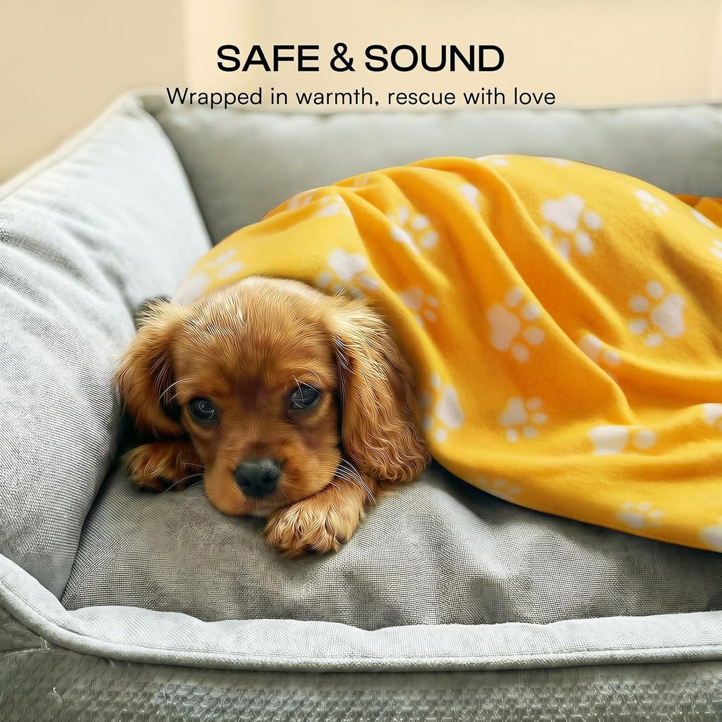 Cute Dog Blanket for Small Medium Dogs 6-Pack Soft Stretchy Fleece Blankets for Pet Cat Puppy Warm Wrinkle-Resistant Throw for Couch Bed Outdoor Yellow 31x24 inch (Pack of 6)