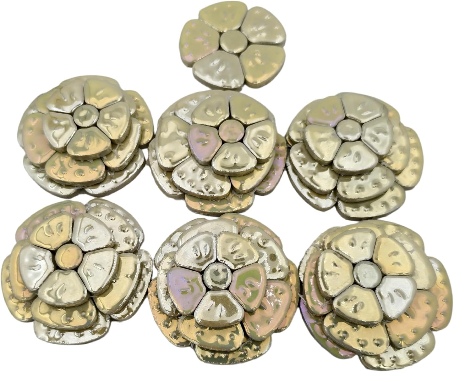 1.1 LB Random Iridescent Flower Ceramic Mosaic Tiles for DIY Crafts,3 Size Flowers Mosaic Pieces for Artwork,Photo Frames,Cups,Flower Pots,Fish Tank,Vases,Make Stepping Stones (Light Yellow)