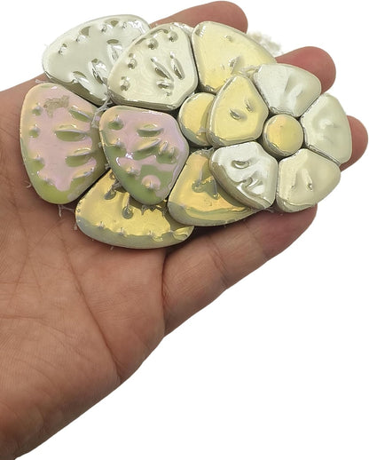 1.1 LB Random Iridescent Flower Ceramic Mosaic Tiles for DIY Crafts,3 Size Flowers Mosaic Pieces for Artwork,Photo Frames,Cups,Flower Pots,Fish Tank,Vases,Make Stepping Stones (Light Yellow)