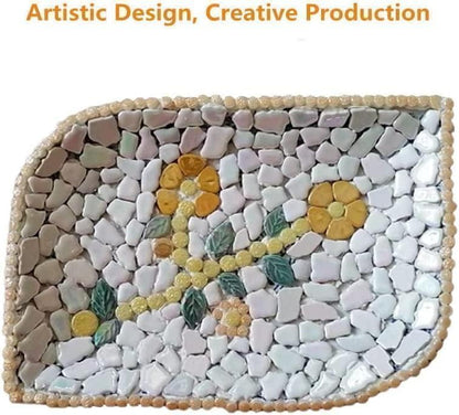 1.1 LB Random Iridescent Flower Ceramic Mosaic Tiles for DIY Crafts,3 Size Flowers Mosaic Pieces for Artwork,Photo Frames,Cups,Flower Pots,Fish Tank,Vases,Make Stepping Stones (Light Yellow)