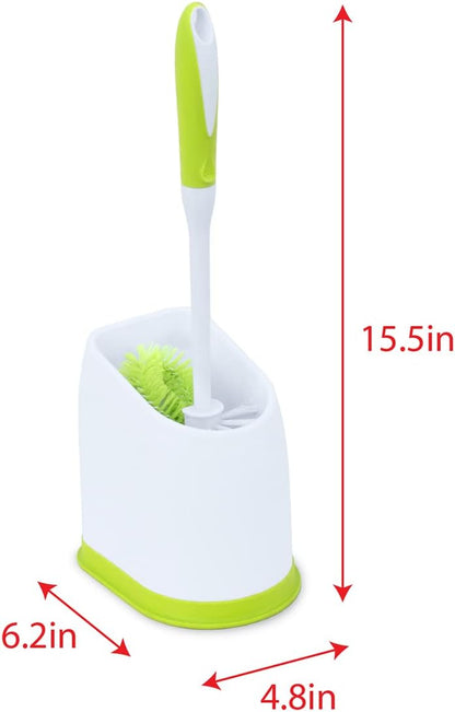 Toilet Bowl Cleaner Brush with Holder | Heavy Duty Cleaning Wand with Under The Rim Scrubber, Non-Slip Handle, Storage Caddy | Bathroom Supplies, Yellow, Green