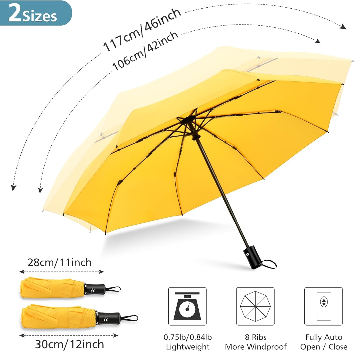 40/42/46/50inch UPF 50+ Sun Umbrella UV Protection UV Umbrellas | for Sun Protection Compact Umbrella Travel Size Umbrellas for Rain Waterproof And Wind Resistant Auto Open Close