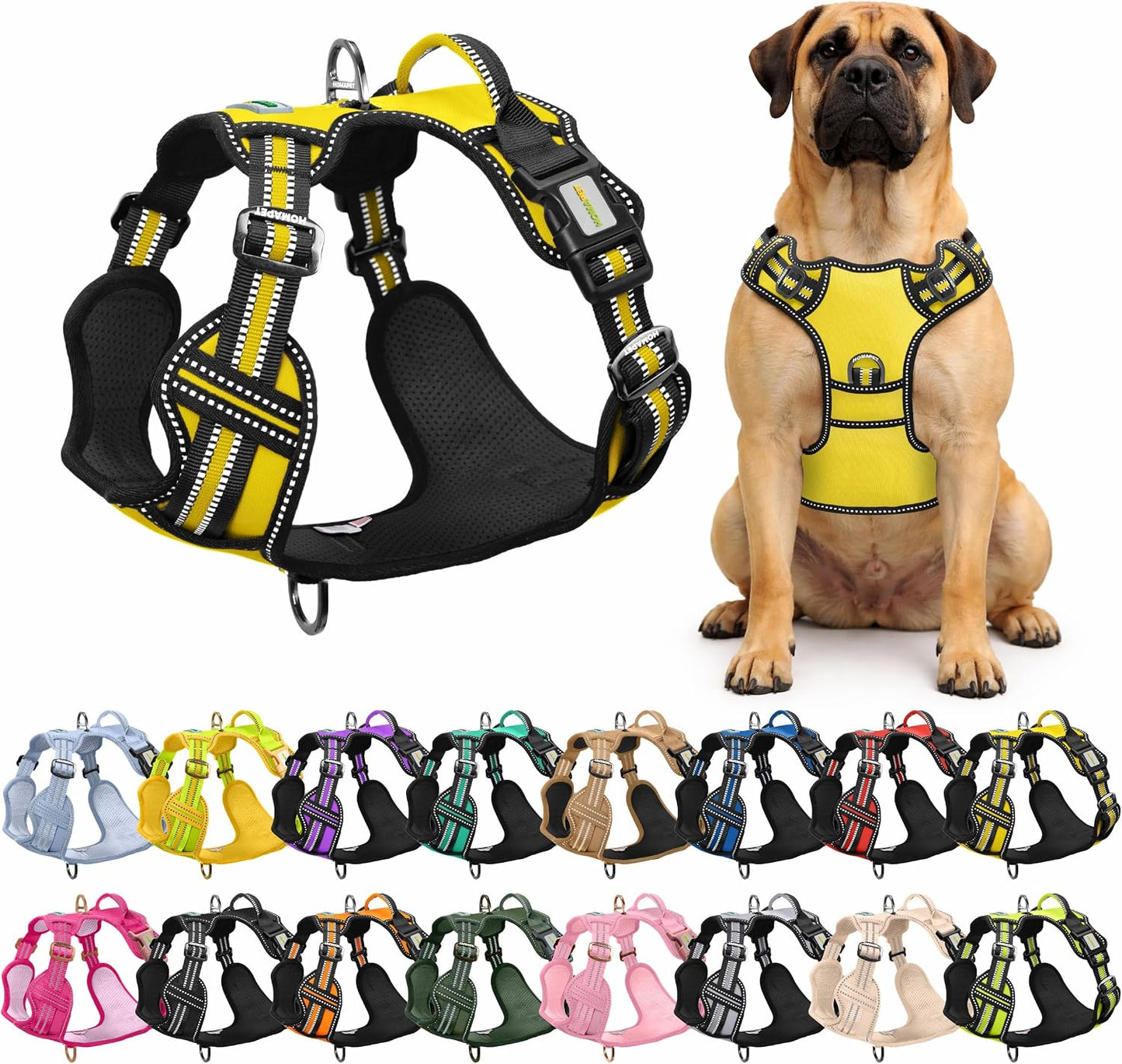 . No Pull Dog Harness with Dual Leash Attachment Points, Soft Padding Adjustable Reflective pet Vest, Balanced Support Design, Comfort Control Handle (Yellow, M)