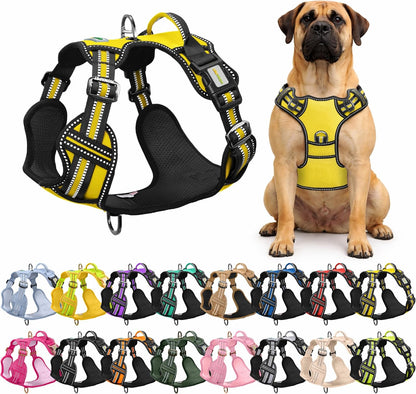 . No Pull Dog Harness with Dual Leash Attachment Points, Soft Padding Adjustable Reflective pet Vest, Balanced Support Design, Comfort Control Handle (Yellow, M)