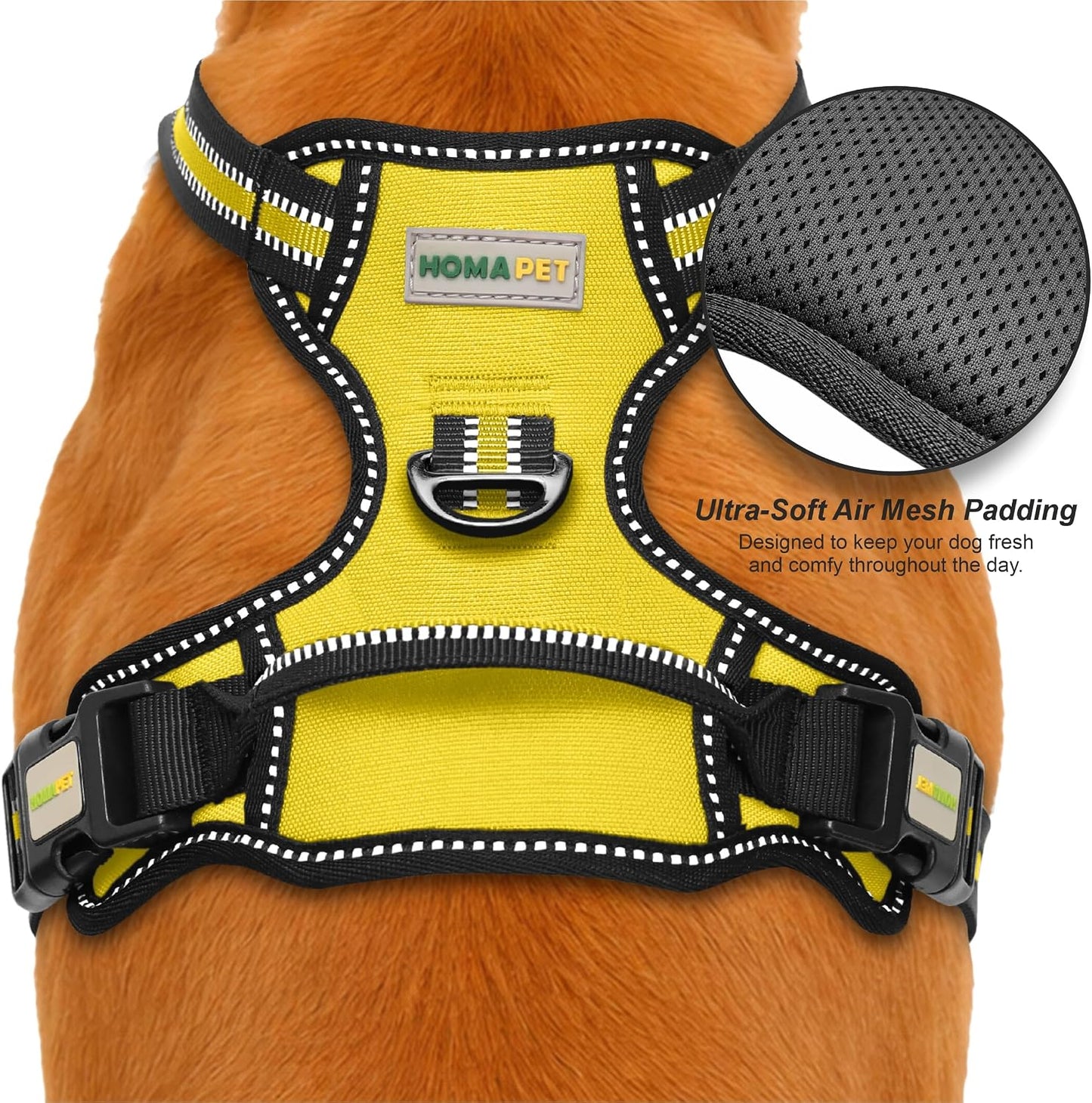. No Pull Dog Harness with Dual Leash Attachment Points, Soft Padding Adjustable Reflective pet Vest, Balanced Support Design, Comfort Control Handle (Yellow, M)